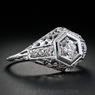 Hexagonal .30 Carat Diamond Filigree Vintage Ring