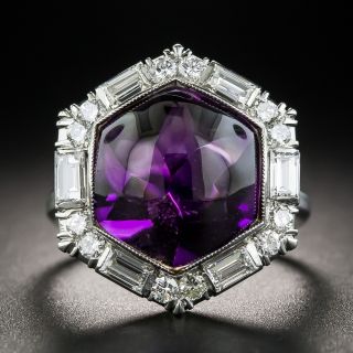 Hexagonal Amethyst Platinum Diamond Ring