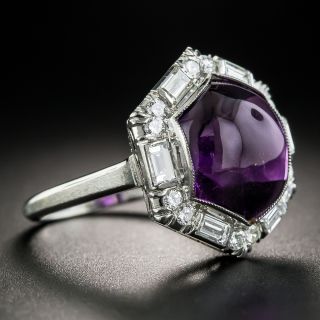 Hexagonal Amethyst Platinum Diamond Ring
