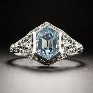 Hexagonal Aquamarine Art Deco Ring 