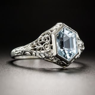 Hexagonal Aquamarine Art Deco Ring 