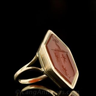 Hexagonal Carnelian Intaglio Gents Ring