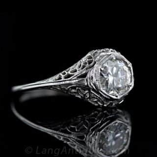 Hexagonal Top Filigree Diamond Engagement Ring
