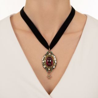 Holbeinesque Garnet and Enamel Pendant