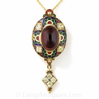 Holbeinesque Renaissance Revival Garnet and Enamel Pendant