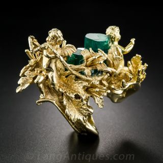 Huge Chatham Emerald  and 18K Good vs. Evil Ring by Gordon Aatlo