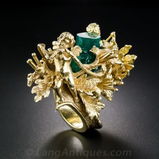 Huge Chatham Emerald  and 18K Good vs. Evil Ring by Gordon Aatlo