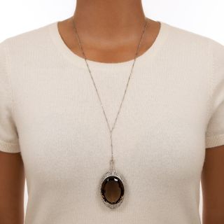 Huge Smoky Quartz and Diamond Art Deco Lavaliere