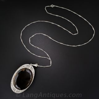 Huge Smoky Quartz and Diamond Art Deco Lavaliere - 2