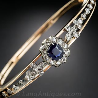 Hungarian Antique Sapphire and Diamond Bangle Bracelet