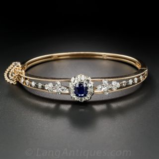 Hungarian Antique Sapphire and Diamond Bangle Bracelet