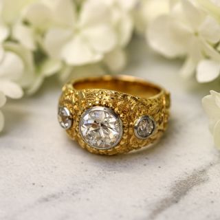 2.10 Carat Center Diamond Antique Three-Stone Ring