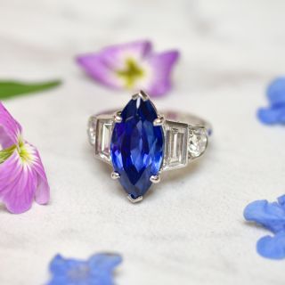 Tiffany & Co. Late-Art Deco 6.60 Carat Marquise No-Heat Ceylon Sapphire and Diamond Ring - AGL