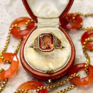 Vintage Gothic Citrine Intaglio Ring by Larter