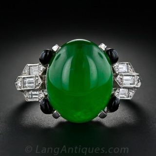 Imperial Jadeite and Diamond Art Deco-Style Ring