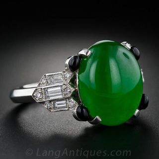 Imperial Jadeite and Diamond Art Deco-Style Ring