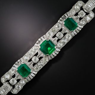 Impressive Art Deco Emerald and Diamond Bracelet: GIA - No Clarity Enhancement - 2