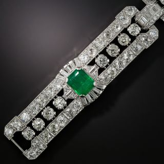 Impressive Art Deco Emerald and Diamond Bracelet: GIA - No Clarity Enhancement