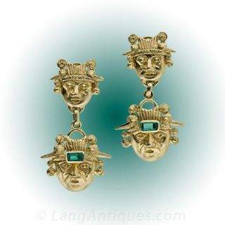 South American Emerald Gold Earrings 