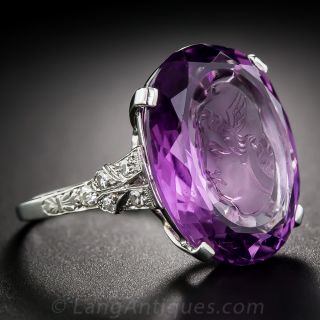Intaglio Amethyst, Platinum and Diamond Ring