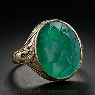 Intaglio Green Chalcendony Ring