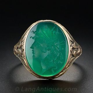 Intaglio Green Chalcendony Ring