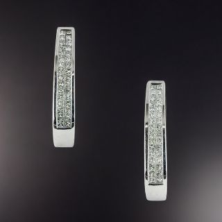 Invisible-Set Princess-Cut Diamond Hoop Earrings  - 3