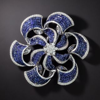 Invisible Set Sapphire and Diamond Pinwheel Brooch/Pendant - 0