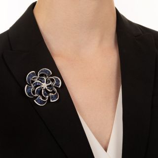 Invisible Set Sapphire and Diamond Pinwheel Brooch/Pendant