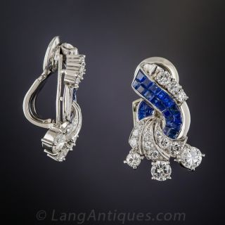 Invisible Set Sapphire Platinum and Diamond Earrings