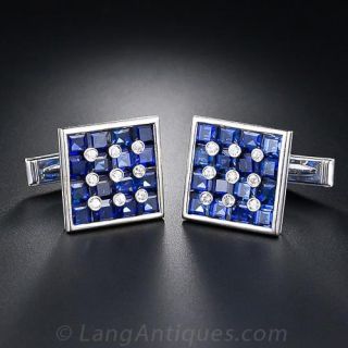 Invisible-Set Synthetc Sapphire and Diamond Cuff Links