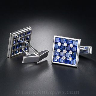 Invisible-Set Synthetc Sapphire and Diamond Cuff Links