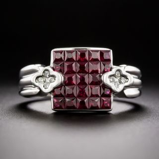 Invisibly-Set Ruby and Diamond Ring - Size 5 3/4 - 1