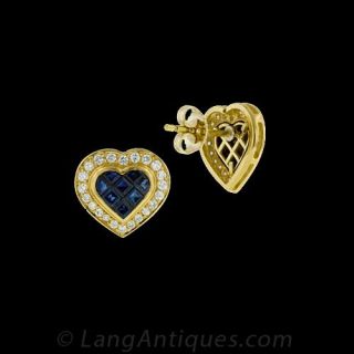 Invisibly Set Sapphire and Diamond Earrings