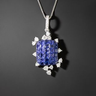 Invisibly Set Sapphire and Diamond Pendant - 2