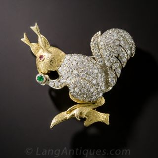 Italian 18K and Diamond Squirrel Brooch