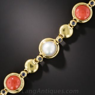 Italian 18K Coral and Mabe Pearl Bracelet