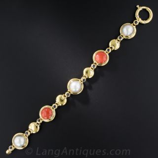 Italian 18K Coral and Mabe Pearl Bracelet