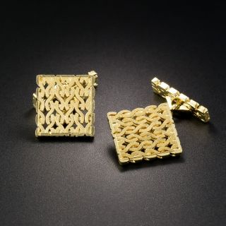 Italian 18K Textured Weave Pattern Cufflinks