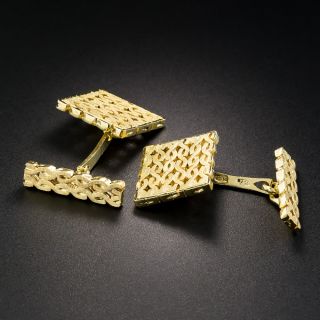 Italian 18K Textured Weave Pattern Cufflinks