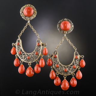 Italian Coral Chandelier Earrings 