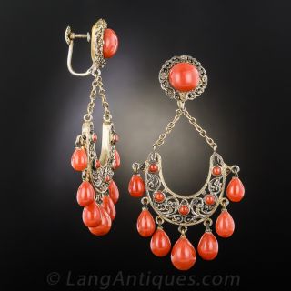 Italian Coral Chandelier Earrings 