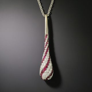Italian Estate Ruby and Diamond Drop Necklace - 2