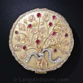 Italian Four-Color Gold, Ruby and Diamond Compact