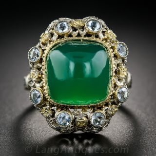 Italian Green Chalcedony and Aquamarine Cocktail Ring