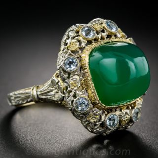 Italian Green Chalcedony and Aquamarine Cocktail Ring