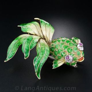 Italian Green Enamel Fish Brooch - 1