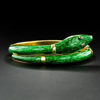 Italian Green Enamel Snake Bangle Bracelet - 2