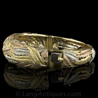 Italian Tri Color Leaf Motif Gold Bangle