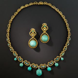 Italian Turquoise Necklace and Earrings Set - 2